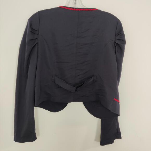 Navy Cropped Majorette Bolero Jacket Red Ric Rac Trim Buttons Bow - Picture 2 of 5